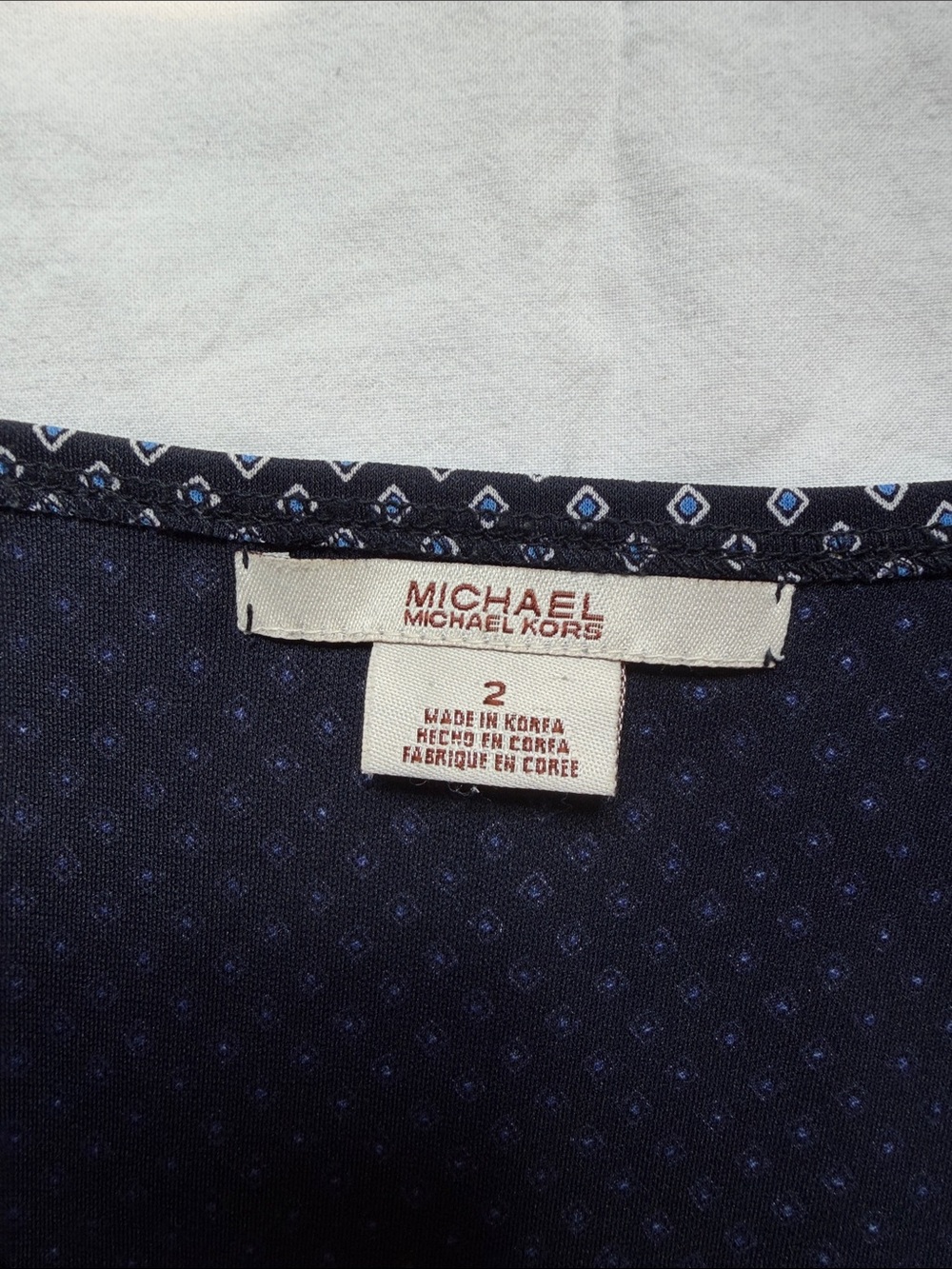 Michael Kors Navy and White Printed Long-Sleeve V-Neck Dress - Picture 2 of 2